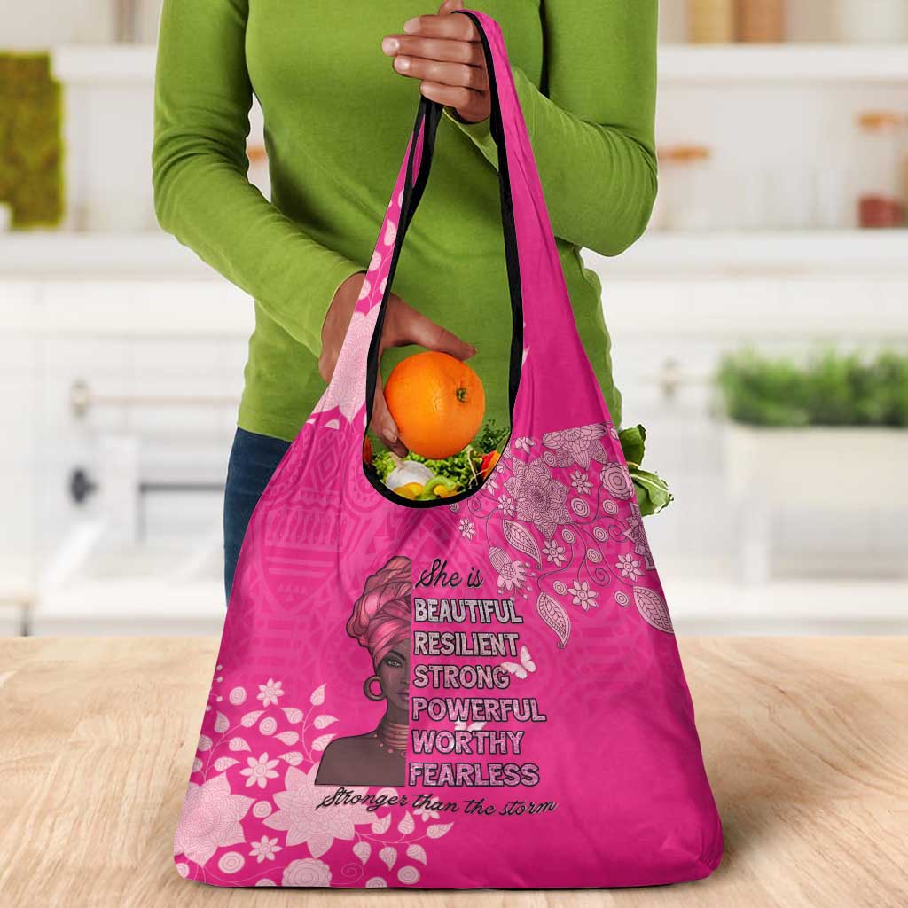 African Women Black Beautiful Brave and Bressed - Pink Color Grocery Bag - African Pride