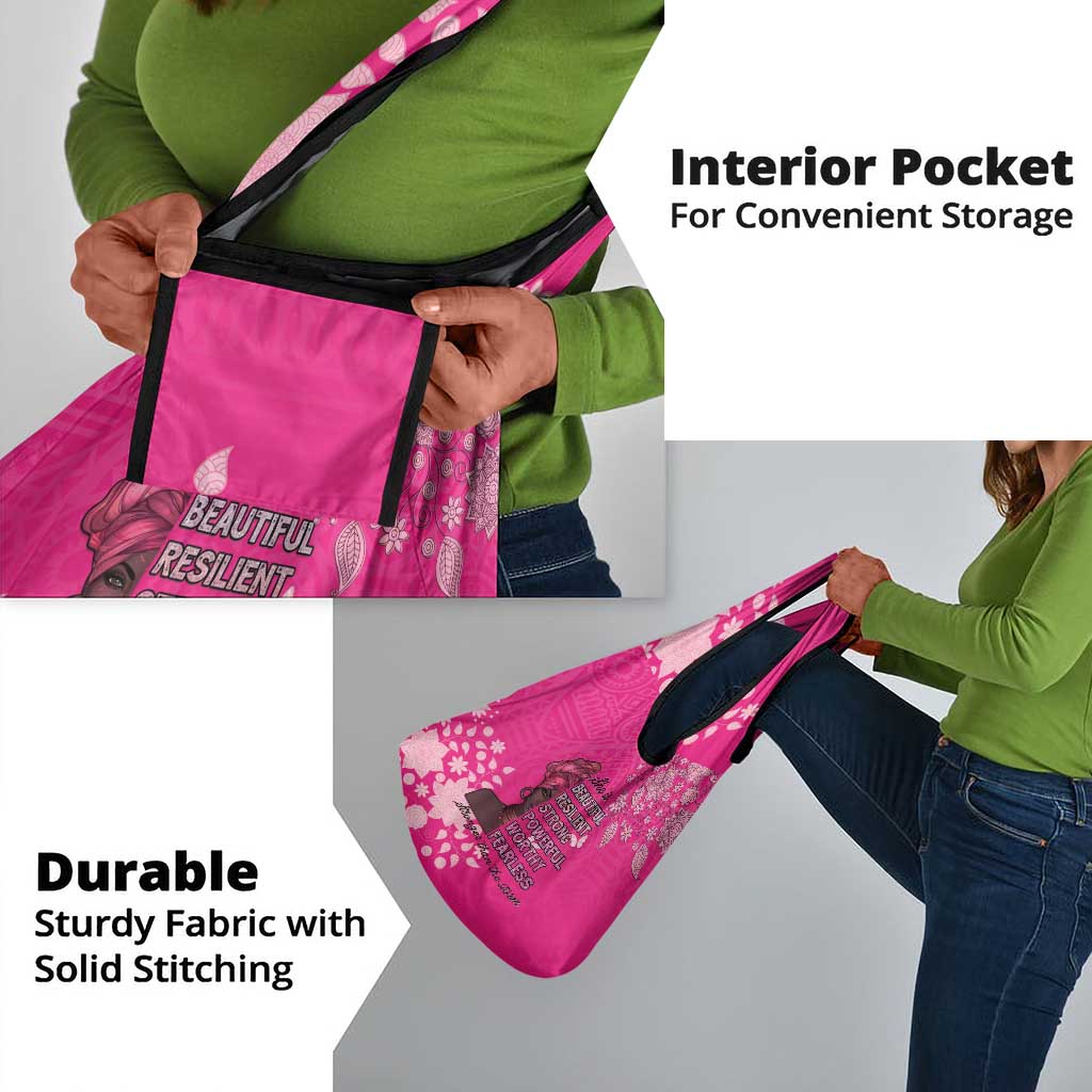 African Women Black Beautiful Brave and Bressed - Pink Color Grocery Bag - African Pride