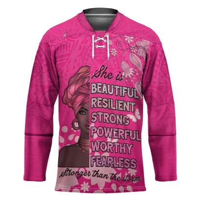 African Women Hockey Jersey Black Beautiful Brave and Bressed - Pink Color