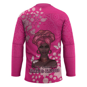 African Women Hockey Jersey Black Beautiful Brave and Bressed - Pink Color