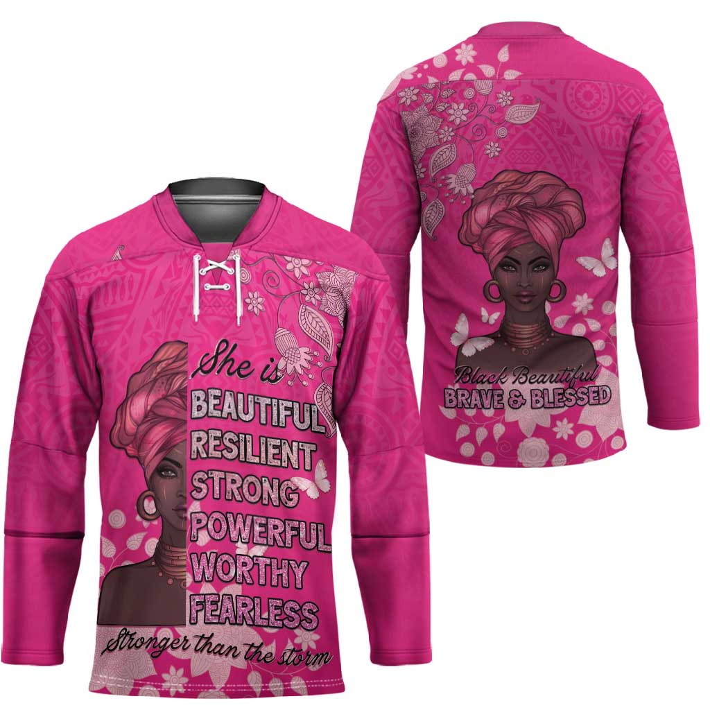 African Women Hockey Jersey Black Beautiful Brave and Bressed - Pink Color