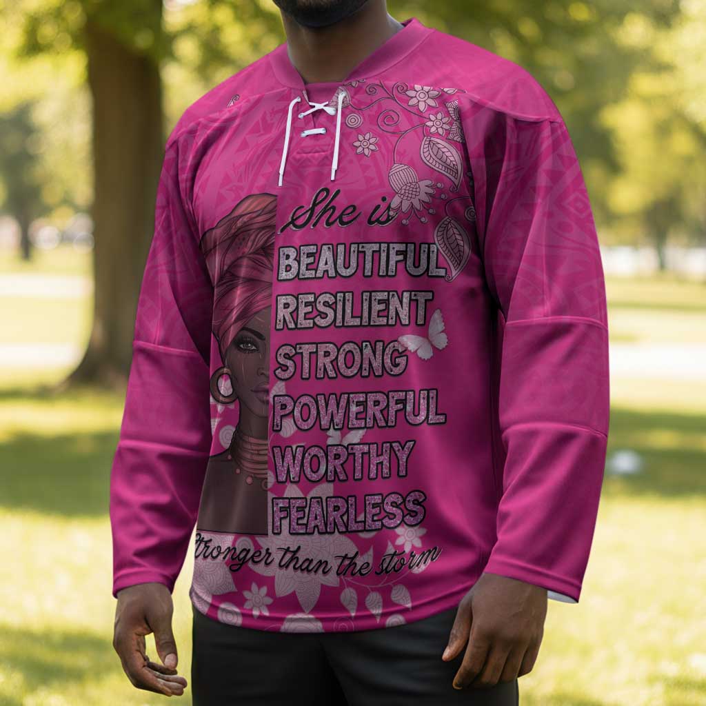 African Women Hockey Jersey Black Beautiful Brave and Bressed - Pink Color