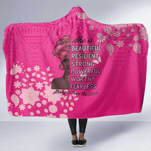 African Women Black Beautiful Brave and Bressed - Pink Color Hooded Blanket - African Pride