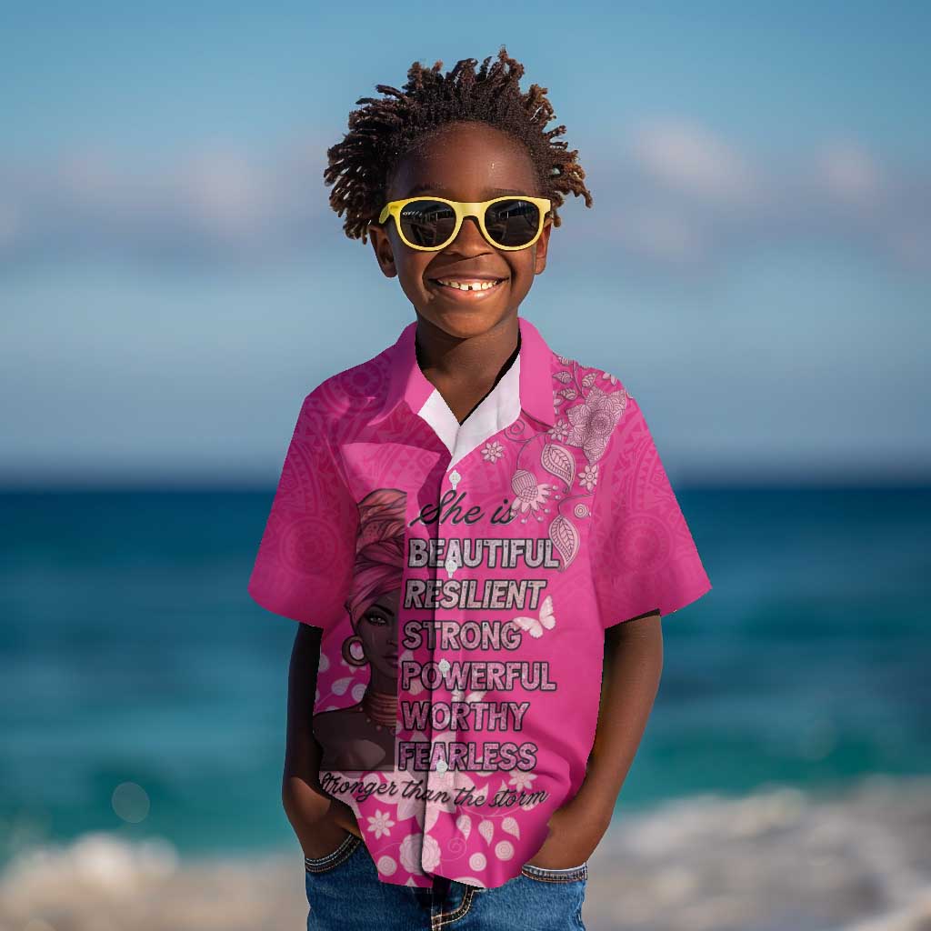 African Women Black Beautiful Brave and Bressed - Pink Color Kid Hawaiian Shirt - African Pride