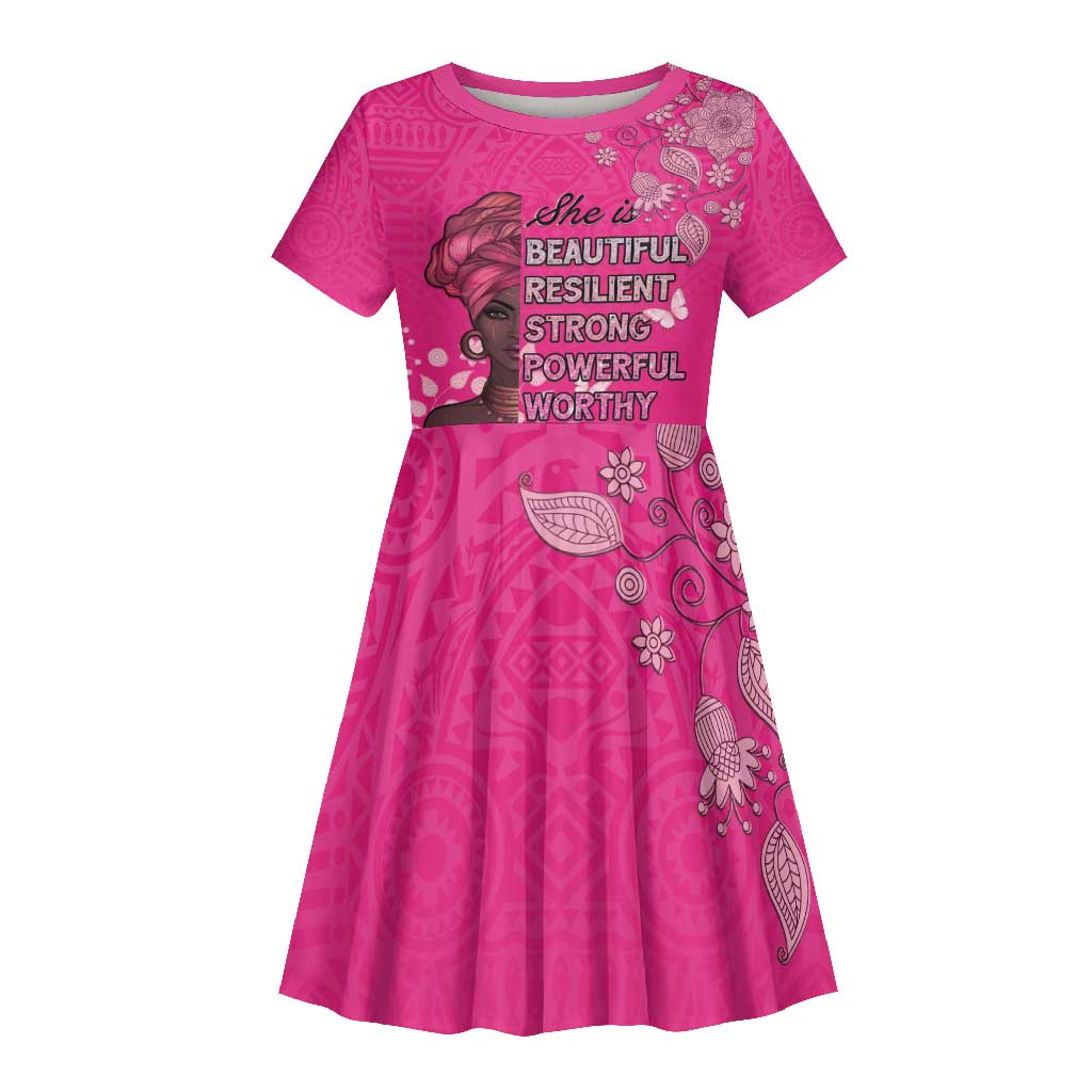African Women Black Beautiful Brave and Bressed - Pink Color Kid Short Sleeve Dress - African Pride