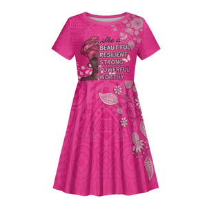 African Women Black Beautiful Brave and Bressed - Pink Color Kid Short Sleeve Dress - African Pride