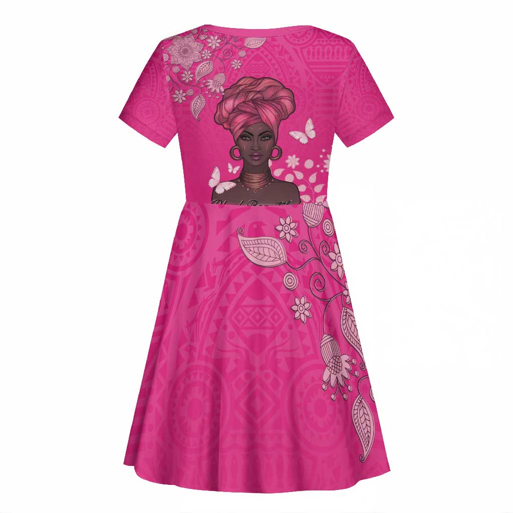 African Women Black Beautiful Brave and Bressed - Pink Color Kid Short Sleeve Dress - African Pride