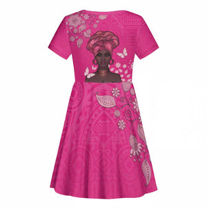 African Women Black Beautiful Brave and Bressed - Pink Color Kid Short Sleeve Dress - African Pride