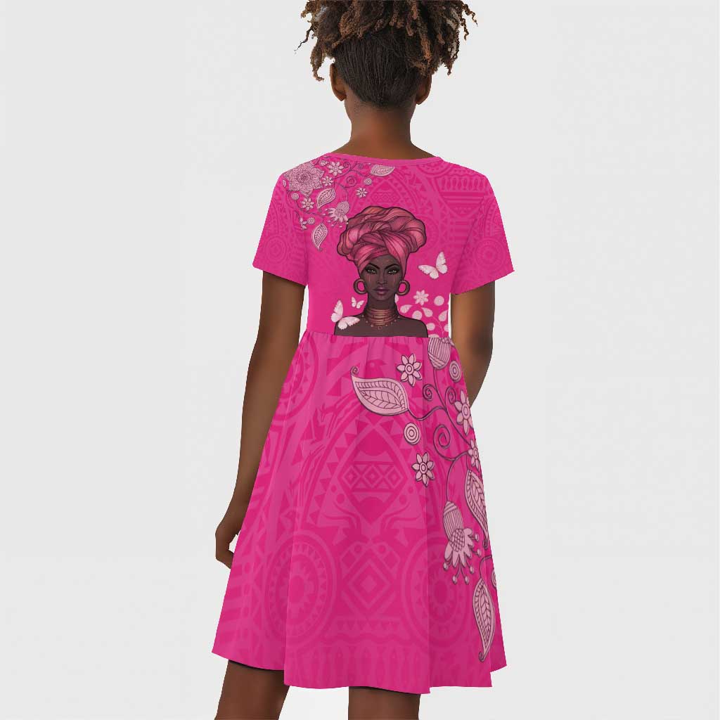 African Women Black Beautiful Brave and Bressed - Pink Color Kid Short Sleeve Dress - African Pride