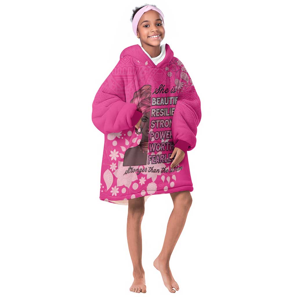 African Women Black Beautiful Brave and Bressed - Pink Color Kid Wearable Blanket Hoodie - African Pride