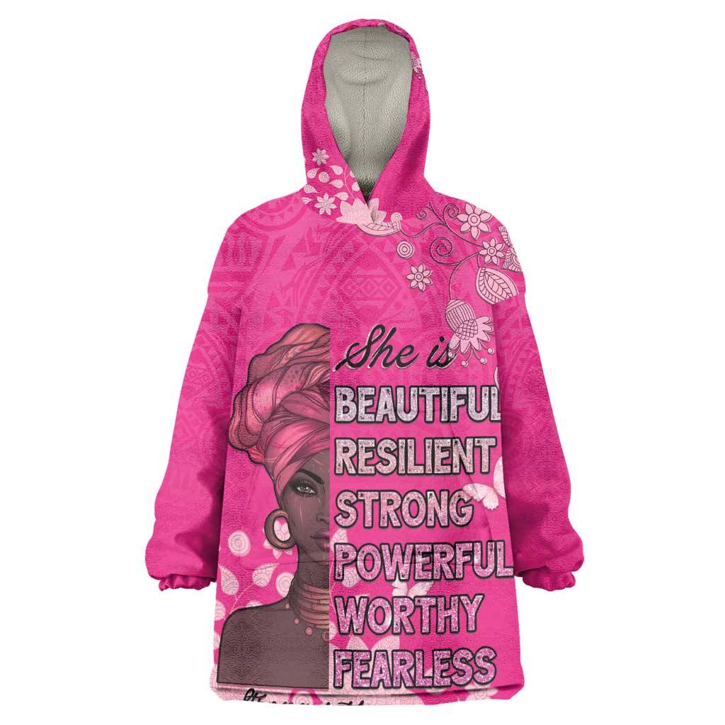 African Women Black Beautiful Brave and Bressed - Pink Color Kid Wearable Blanket Hoodie - African Pride