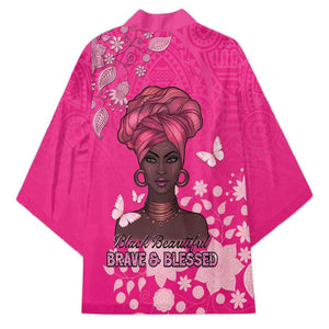 African Women Kimono Black Beautiful Brave and Bressed - Pink Color