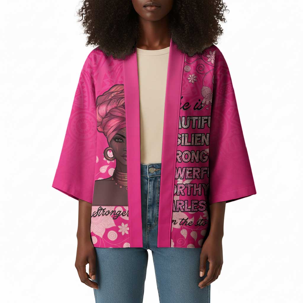 African Women Kimono Black Beautiful Brave and Bressed - Pink Color