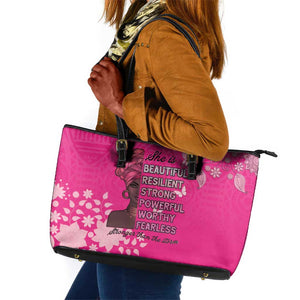 African Women Black Beautiful Brave and Bressed - Pink Color Leather Tote Bag - African Pride