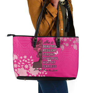 African Women Black Beautiful Brave and Bressed - Pink Color Leather Tote Bag - African Pride