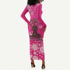 African Women Black Beautiful Brave and Bressed - Pink Color Long Sleeve Bodycon Dress - African Pride