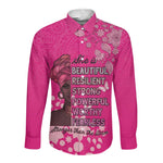 African Women Black Beautiful Brave and Bressed - Pink Color Long Sleeve Button Shirt - African Pride
