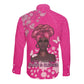 African Women Black Beautiful Brave and Bressed - Pink Color Long Sleeve Button Shirt - African Pride