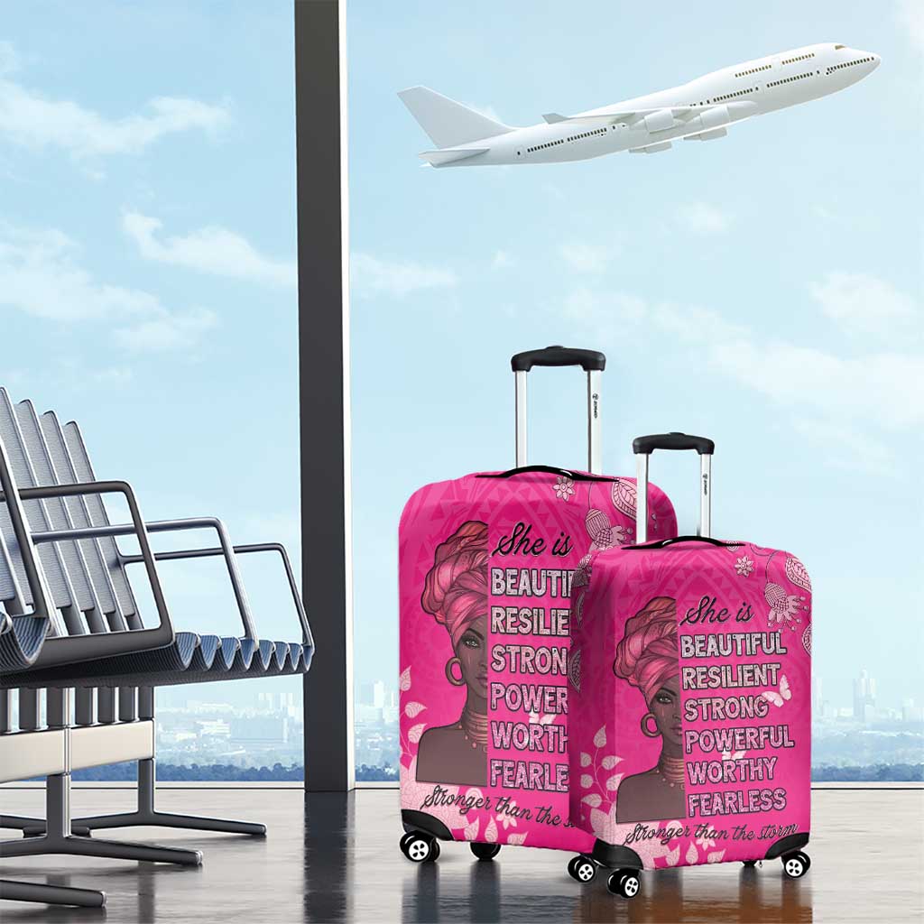 African Women Black Beautiful Brave and Bressed - Pink Color Luggage Cover - African Pride