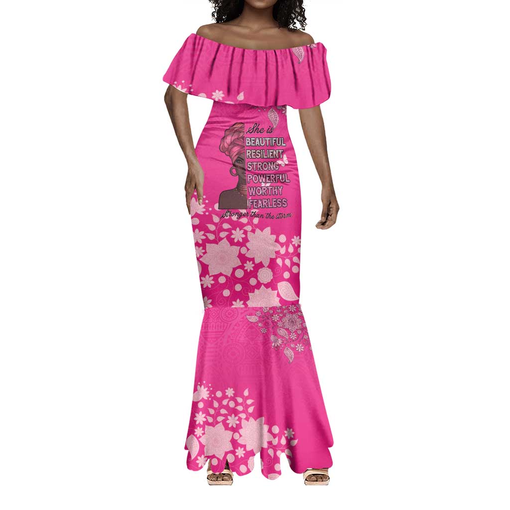 African Women Black Beautiful Brave and Bressed - Pink Color Mermaid Dress - African Pride