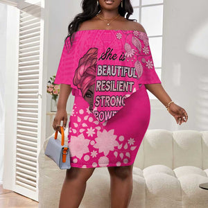 African Women Black Beautiful Brave and Bressed - Pink Color Off Shoulder Short Dress - African Pride