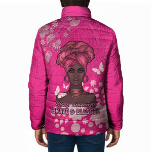 African Women Padded Jacket Black Beautiful Brave and Bressed - Pink Color