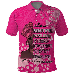 African Women Black Beautiful Brave and Bressed - Pink Color Polo Shirt - African Pride