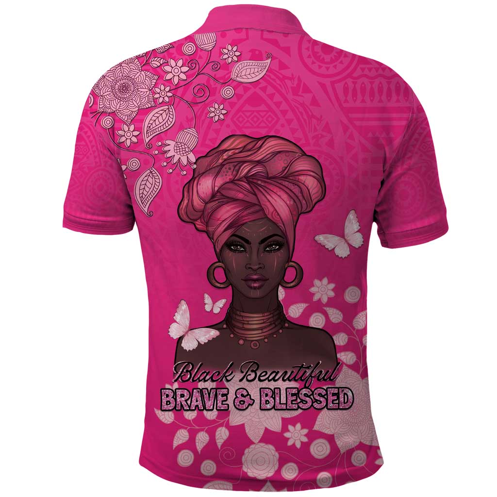 African Women Black Beautiful Brave and Bressed - Pink Color Polo Shirt - African Pride