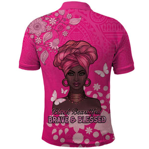 African Women Black Beautiful Brave and Bressed - Pink Color Polo Shirt - African Pride