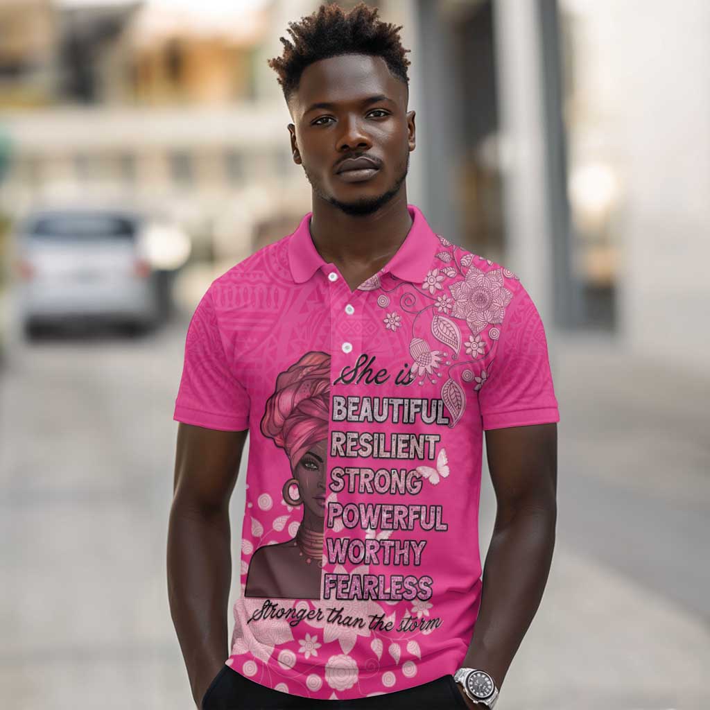 African Women Black Beautiful Brave and Bressed - Pink Color Polo Shirt - African Pride