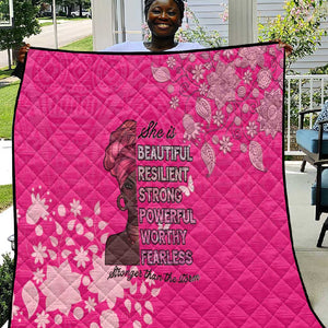 African Women Black Beautiful Brave and Bressed - Pink Color Quilt - African Pride