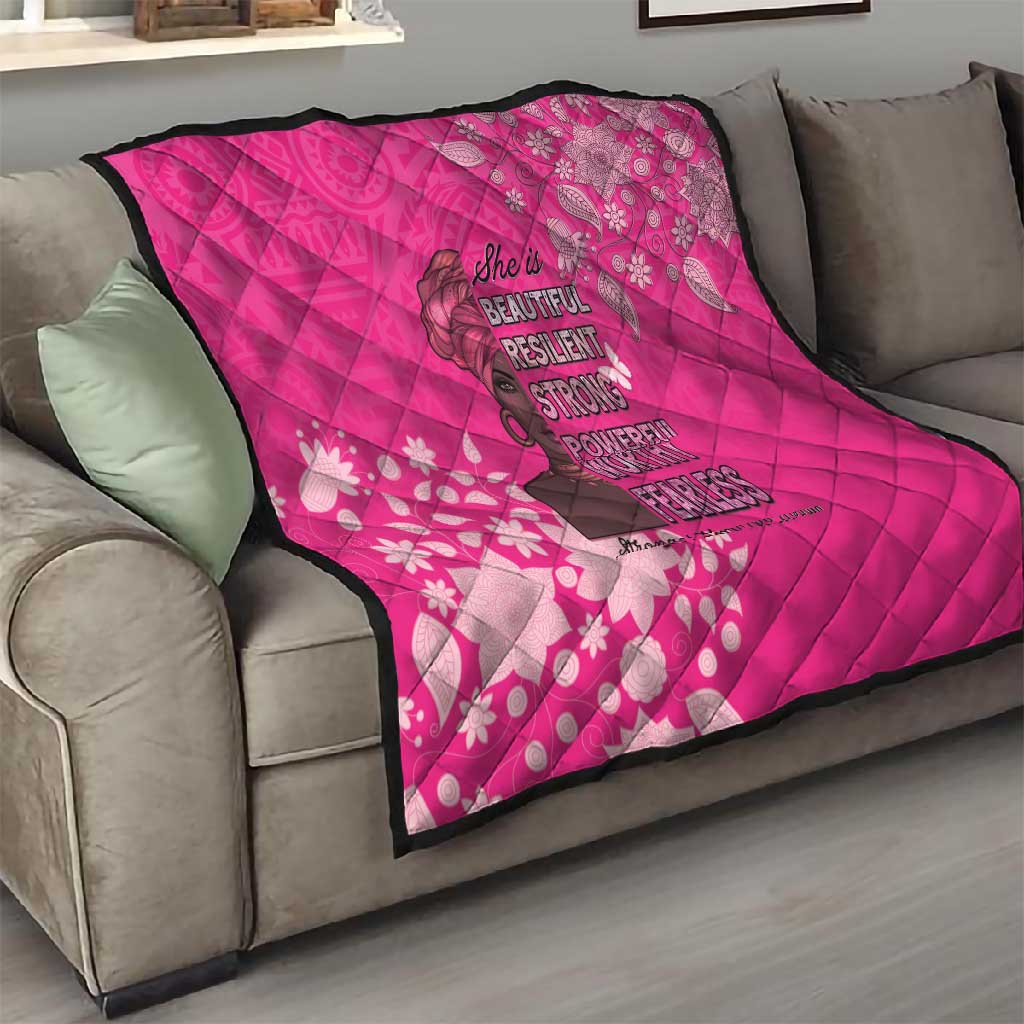 African Women Black Beautiful Brave and Bressed - Pink Color Quilt - African Pride