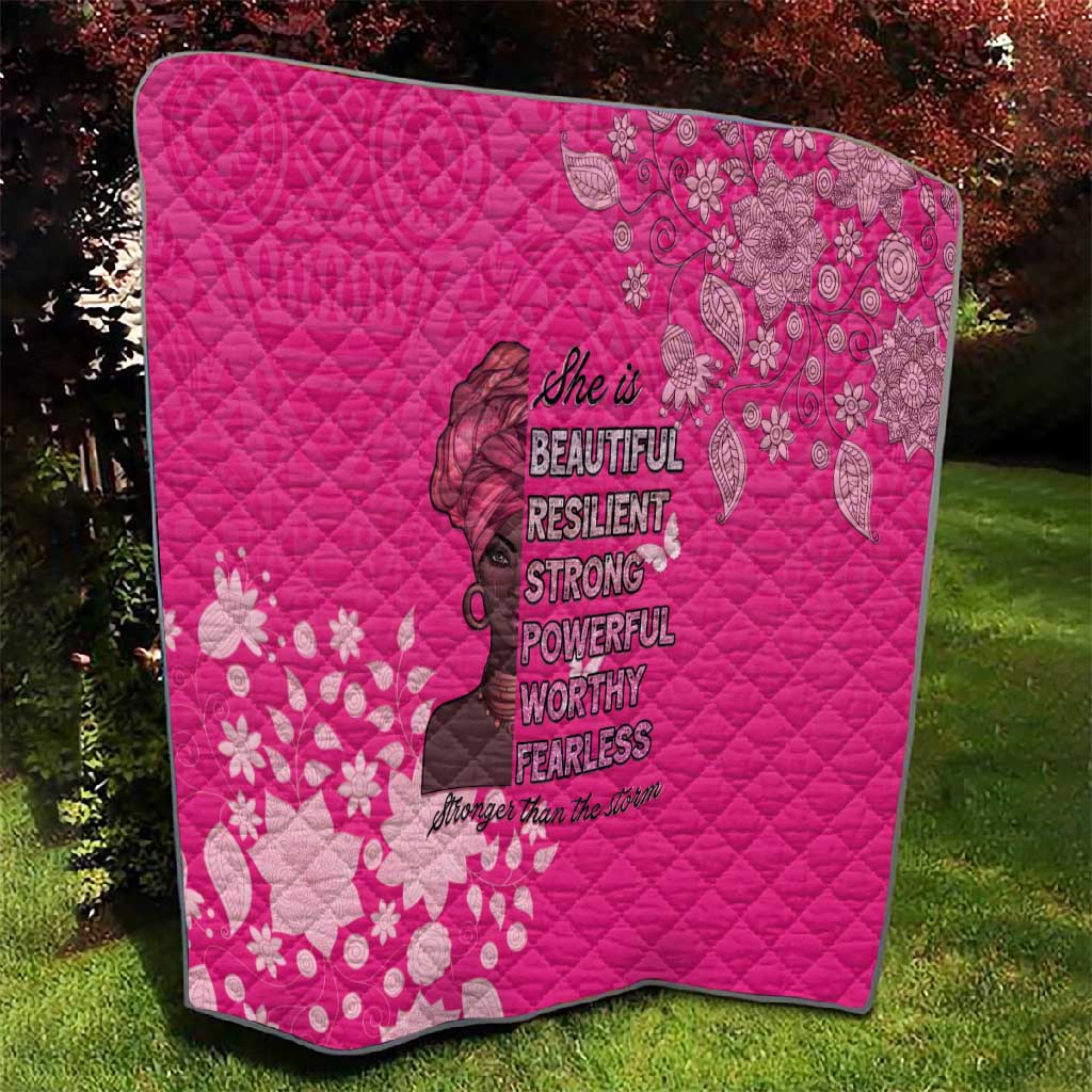 African Women Black Beautiful Brave and Bressed - Pink Color Quilt - African Pride