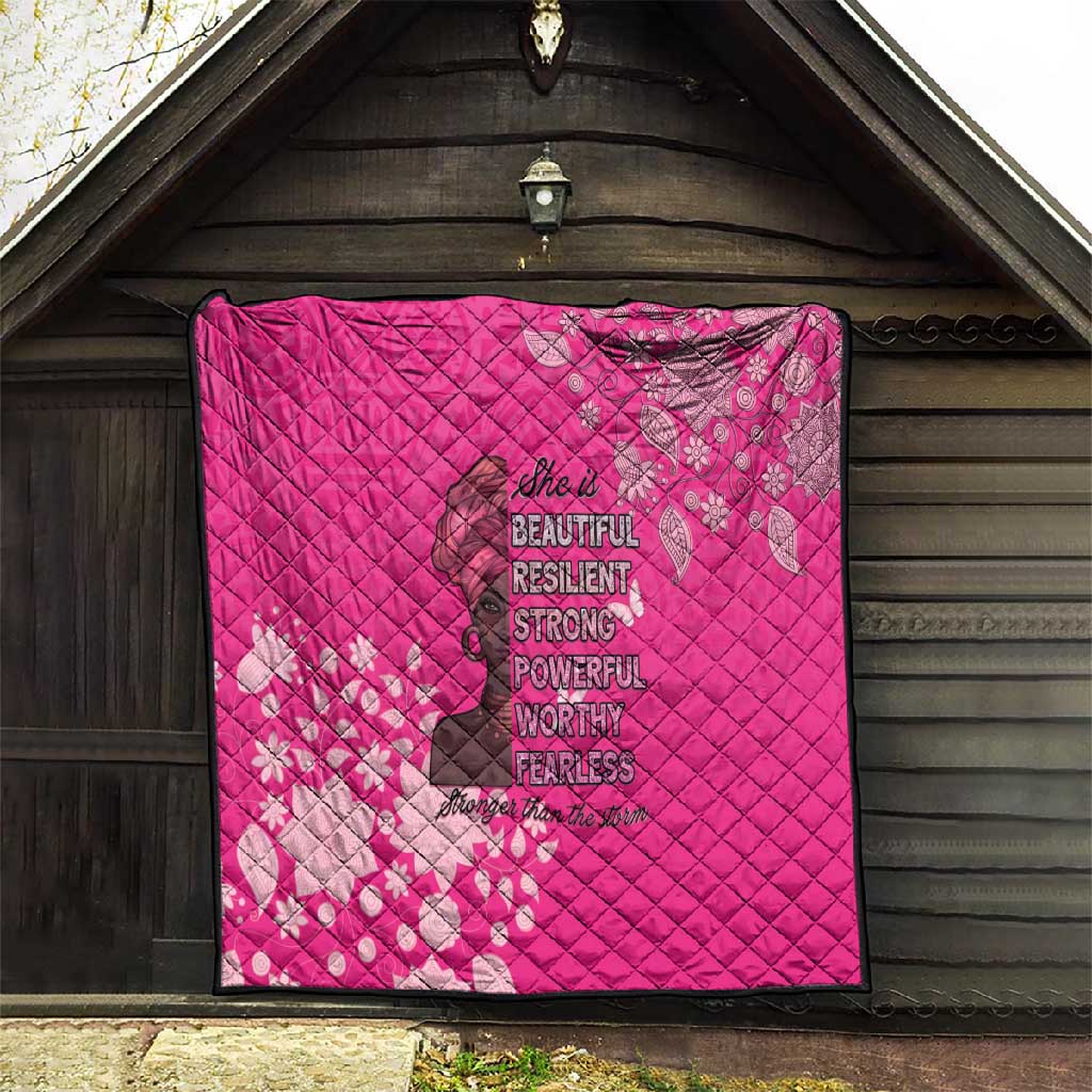 African Women Black Beautiful Brave and Bressed - Pink Color Quilt - African Pride