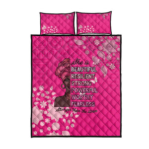 African Women Black Beautiful Brave and Bressed - Pink Color Quilt Bed Set - African Pride