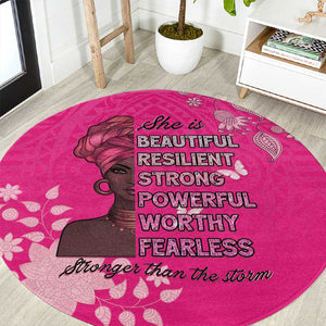 African Women Black Beautiful Brave and Bressed - Pink Color Round Carpet - African Pride