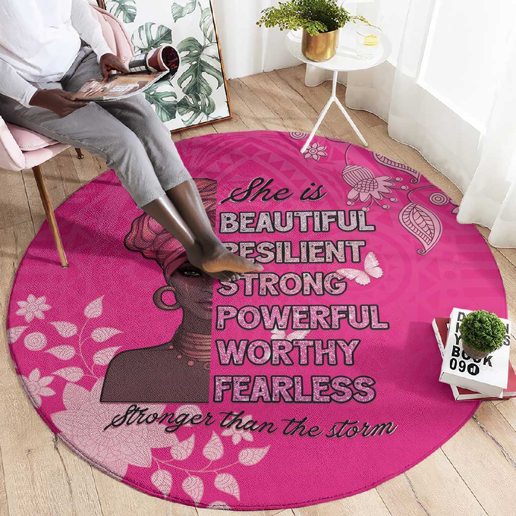 African Women Black Beautiful Brave and Bressed - Pink Color Round Carpet - African Pride