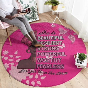 African Women Black Beautiful Brave and Bressed - Pink Color Round Carpet - African Pride