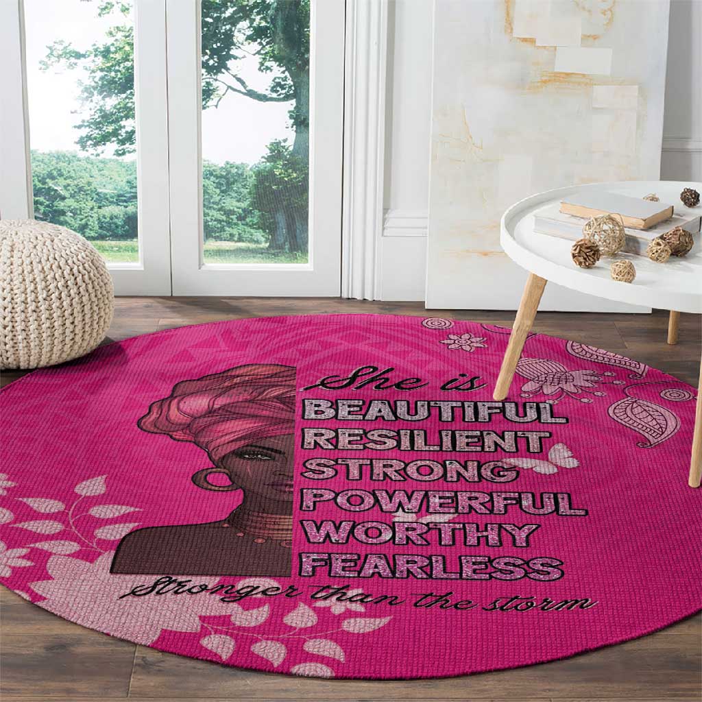 African Women Black Beautiful Brave and Bressed - Pink Color Round Carpet - African Pride