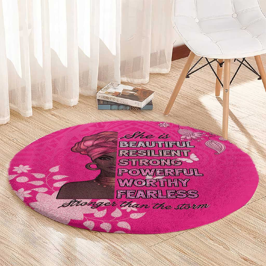 African Women Black Beautiful Brave and Bressed - Pink Color Round Carpet - African Pride