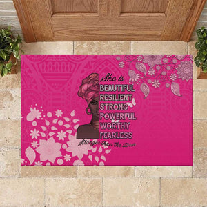 African Women Black Beautiful Brave and Bressed - Pink Color Rubber Doormat - African Pride