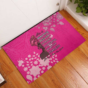 African Women Black Beautiful Brave and Bressed - Pink Color Rubber Doormat - African Pride