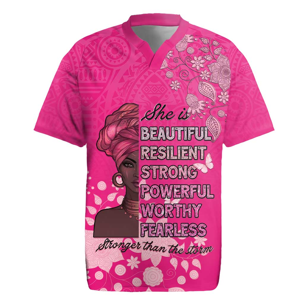 African Women Black Beautiful Brave and Bressed - Pink Color Rugby Jersey - African Pride