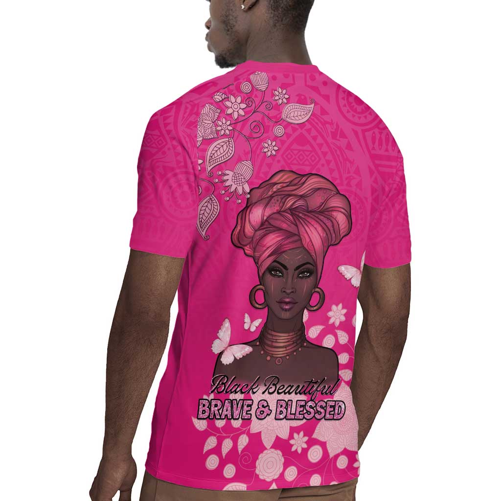 African Women Black Beautiful Brave and Bressed - Pink Color Rugby Jersey - African Pride