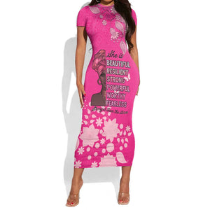 African Women Black Beautiful Brave and Bressed - Pink Color Short Sleeve Bodycon Dress - African Pride