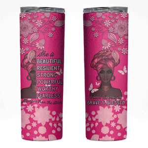 African Women Black Beautiful Brave and Bressed - Pink Color Skinny Tumbler - African Pride