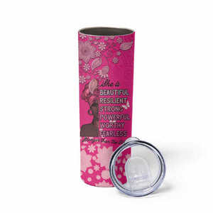 African Women Black Beautiful Brave and Bressed - Pink Color Skinny Tumbler - African Pride