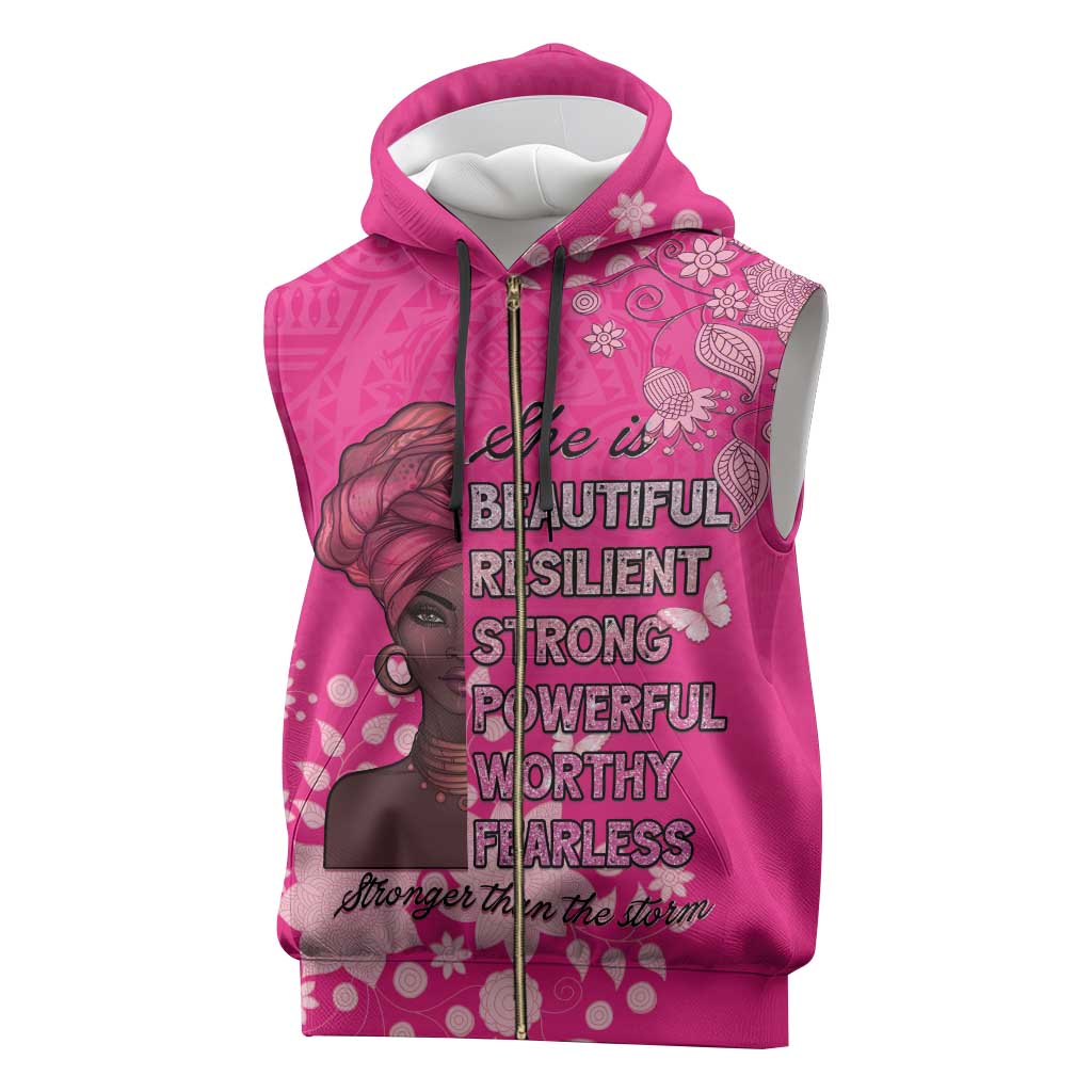 African Women Black Beautiful Brave and Bressed - Pink Color Sleeveless Zip Hoodie - African Pride