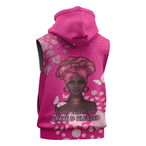 African Women Black Beautiful Brave and Bressed - Pink Color Sleeveless Zip Hoodie - African Pride
