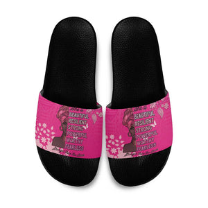 African Women Slide Sandals Black Beautiful Brave and Bressed - Pink Color